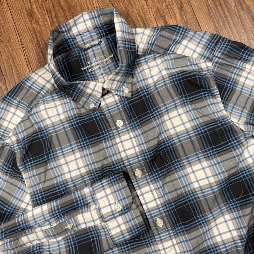 Vineyard Vines OTG Performance Shirt Mens M Blue Black Plaid Long Sleeve brrr